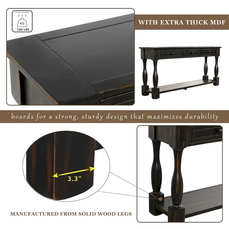 Nestfair 64 in. W Console Table with Drawers and Shelf