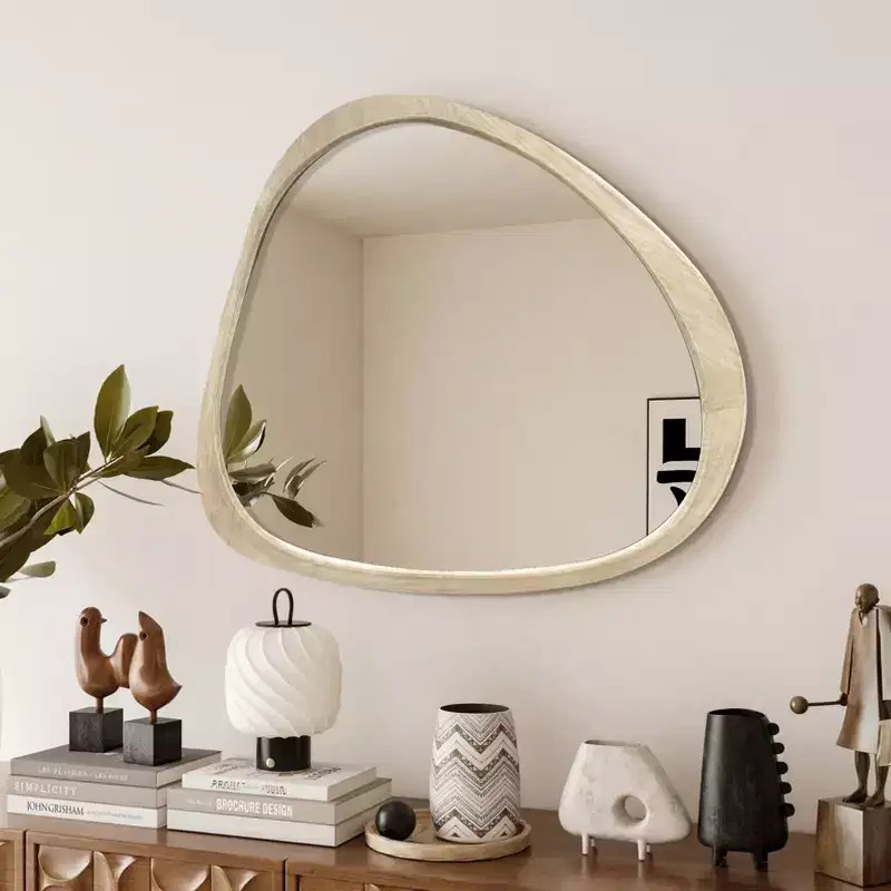 Solid Wood Mirror 45 Inch Asymmetrical Wall Mirror Wooden Framed Mirror Large Size Dressing Mirror