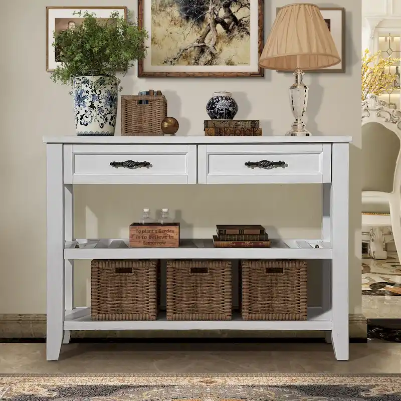 42 Console Sofa Table with Drawers and Tiers Shelves