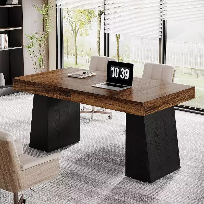 Lantine 55 Inches Home Office Executive Desk with Double Trapezoid Base