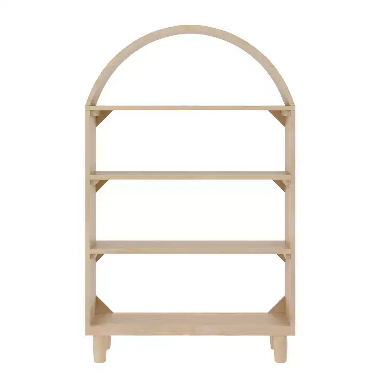 Buzz & Bloom Wood Open Bookshelf with Covered Rounded Top, 4 Shelves, and Cylindrical Legs
