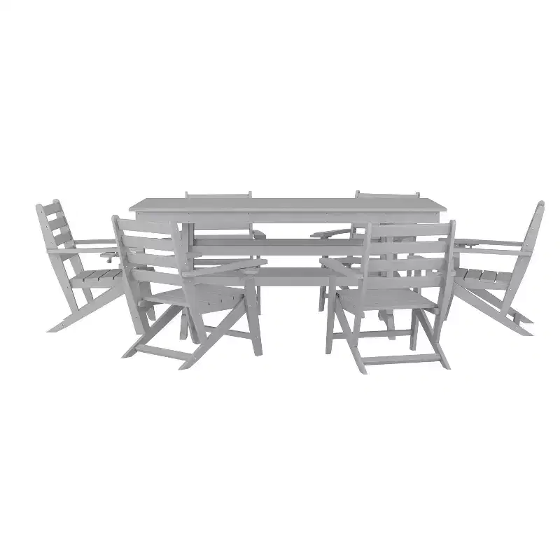 Merrick Lane 7 PC Adirondack Table and Chairs with Fold Out Cupholders in Recycled HDPE