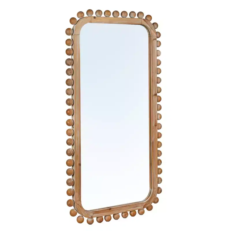 Natural Fir Wood Rectangular Wall Mirror, Boho Style, Single