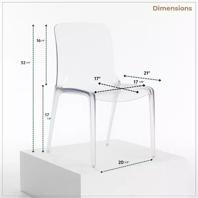 Clear Acrylic Dining Chair Set of 2 Stackable Waterfall Edge Lightweight 275 lbs