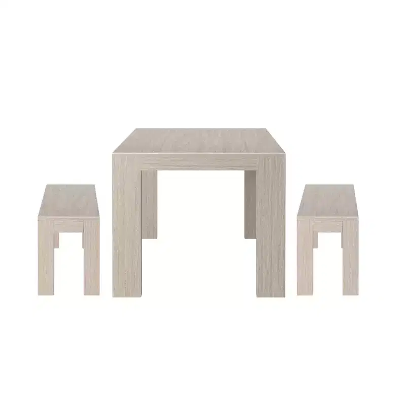 Solid Wood Dining Table with Benches, Seats 6
