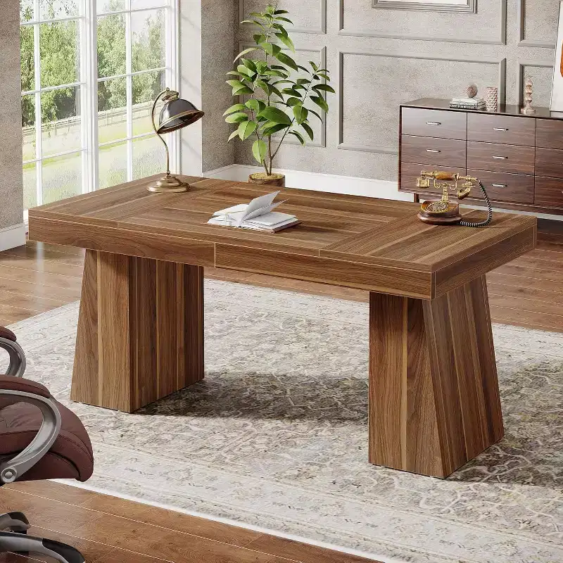 Lantine 55 Inches Home Office Executive Desk with Double Trapezoid Base