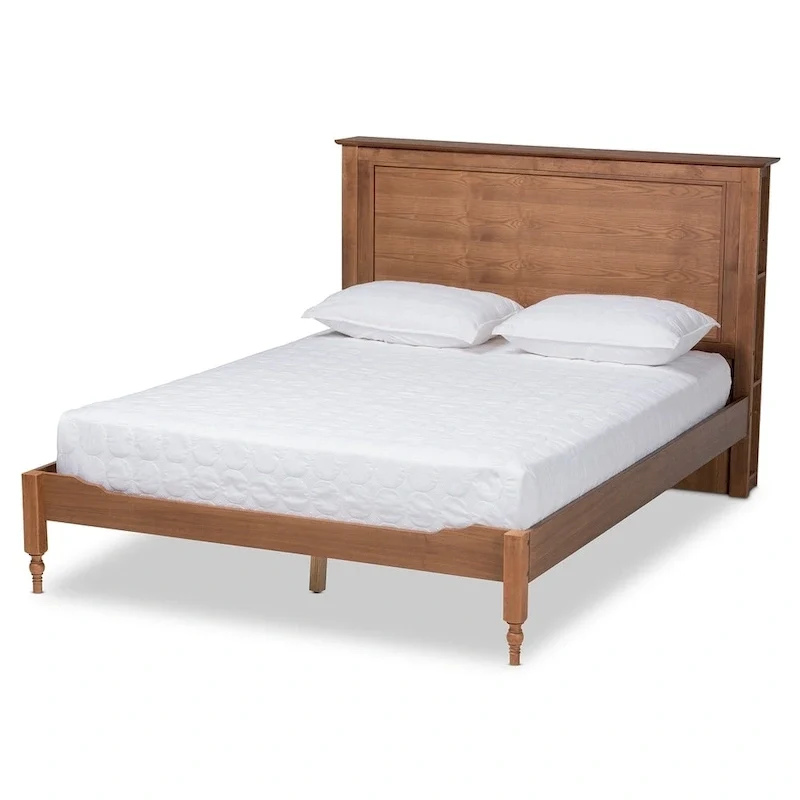 Ash Walnut Brown Transitional Platform Storage Bed with Headboard Shelves – Full/Queen/King