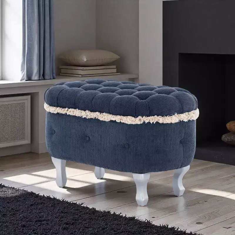 TUYOHW 29.5 Upholstered Storage Bench,Fabric Footboard Bench with Button Tufted and Fringe,Lift Top,End of Bed Bench for Bedroom,Living Room