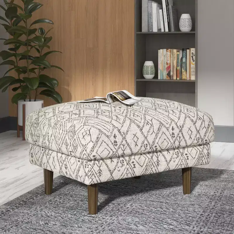 26.8'' Stylish Abstract Ottoman with Petroglyph Color Palette Design, Mid-Century Modern Accent Footrest Ottoman for Living Room, Home Decor
