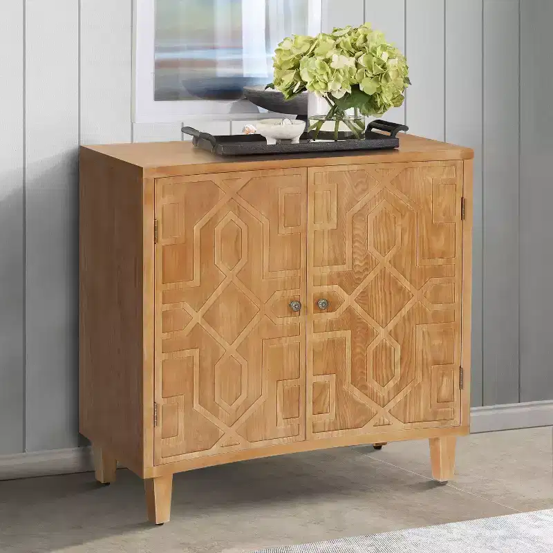 Christopher Knight Home Sonja Contemporary Geometric Pattern Accent Cabinet with Adjustable Shelves and Doors