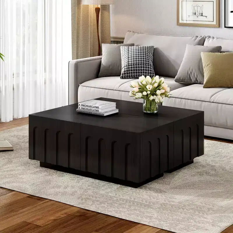 80 TV Stand with Arched Design, Modern Dual Purpose Coffee Table with 4 Drawers, Multi-Functional Storage Cabinet