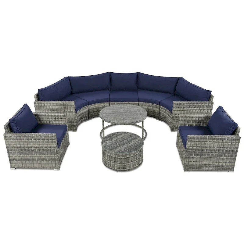 9-Piece Half-Moon Sectional Set with Nesting Table & Armchairs