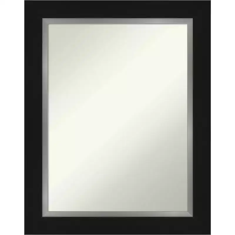 24" x 30" Non-Beveled Black Silver Wall Mirror -: Modern Rectangular Vanity Decor