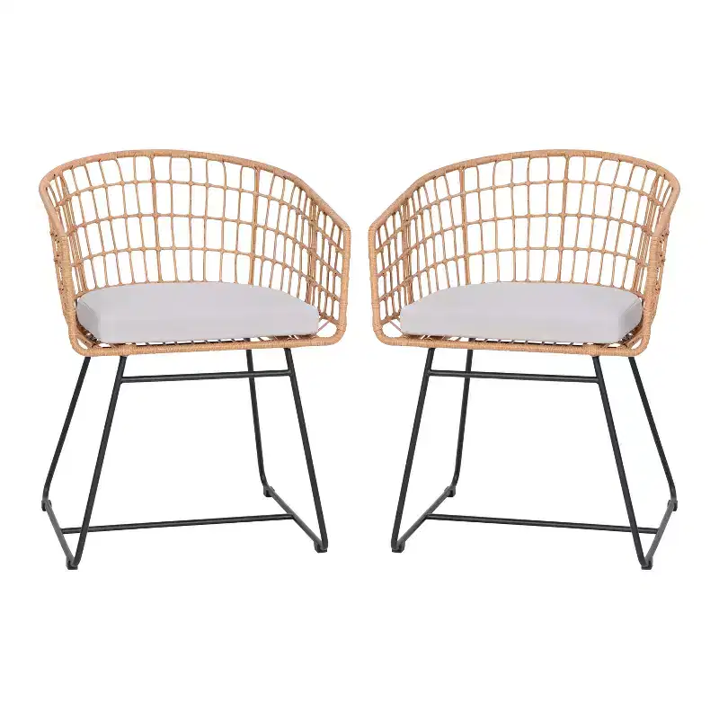 Emma and Oliver Set of Two All-Weather Faux Rattan Rope Chairs with Padded Cushions for Indoor and Outdoor Use