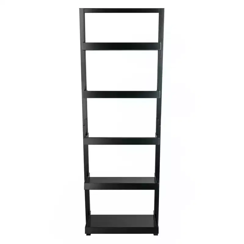 Black 5-Tier Leaning Shelf – Contemporary Wood Bookcase for 1
