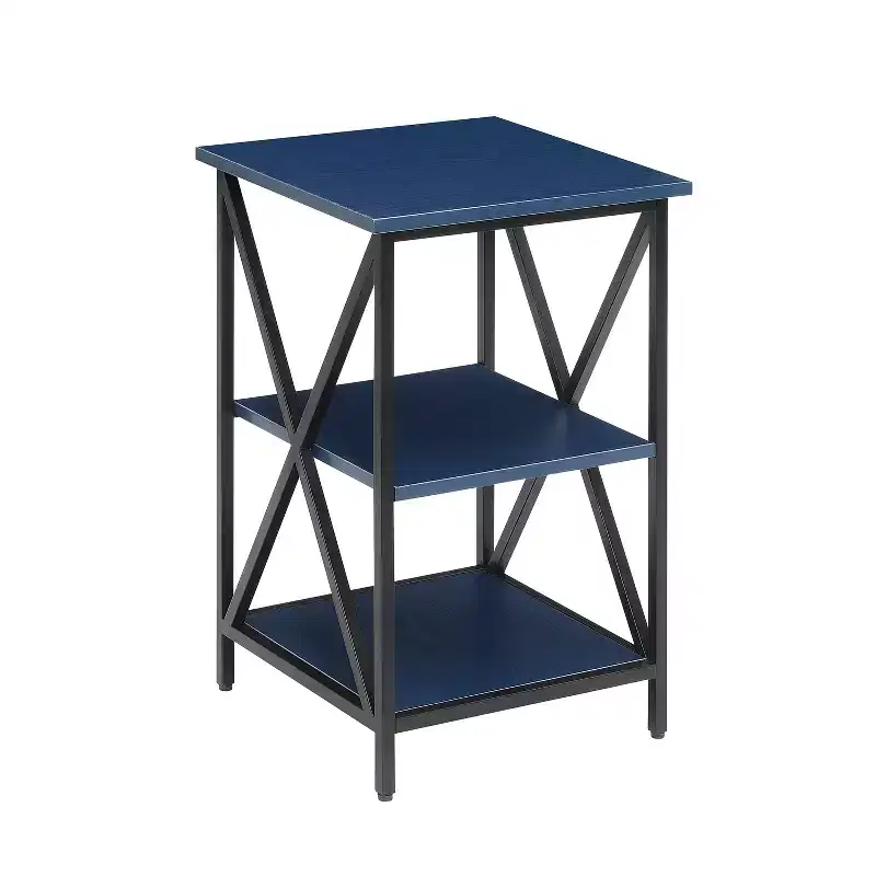 3-Tier End Table with Metal Frame & Open Shelves - Cobalt Blue