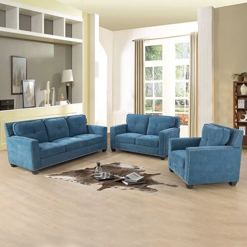 Modern Linen Fabric Sofa with Solid Wood Frame