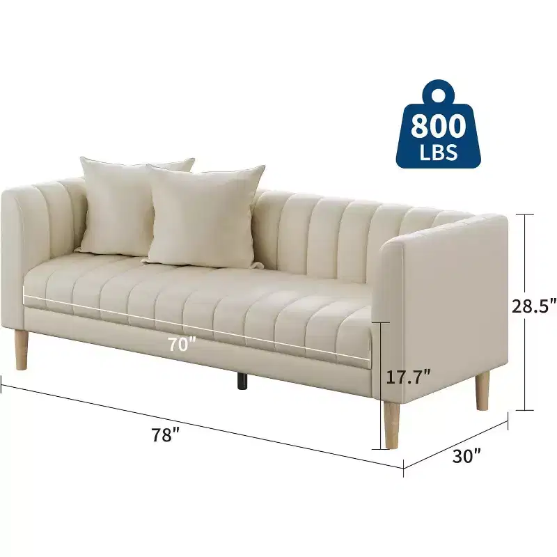 COZONY 78 Faux Leather Sofa Couch with Deep Seats, 3-Seater Modern Sofa with Pillows & Wood Legs for Living Room