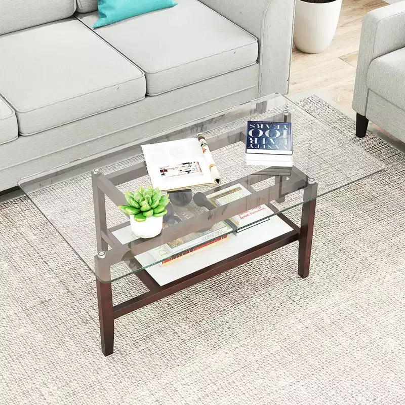 24 Square Side Table with Extra Storage Shelf Home for Living Room Study Office