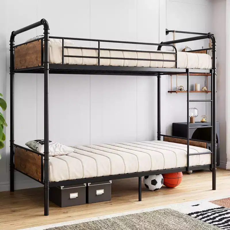 Bunk Bed Twin Over Twin Metal Bunkbeds with Ladders and 16.6 Safety Guardrail, Twin Bunk Beds for Kids, Adults and Small Spaces, No Box Spring Needed