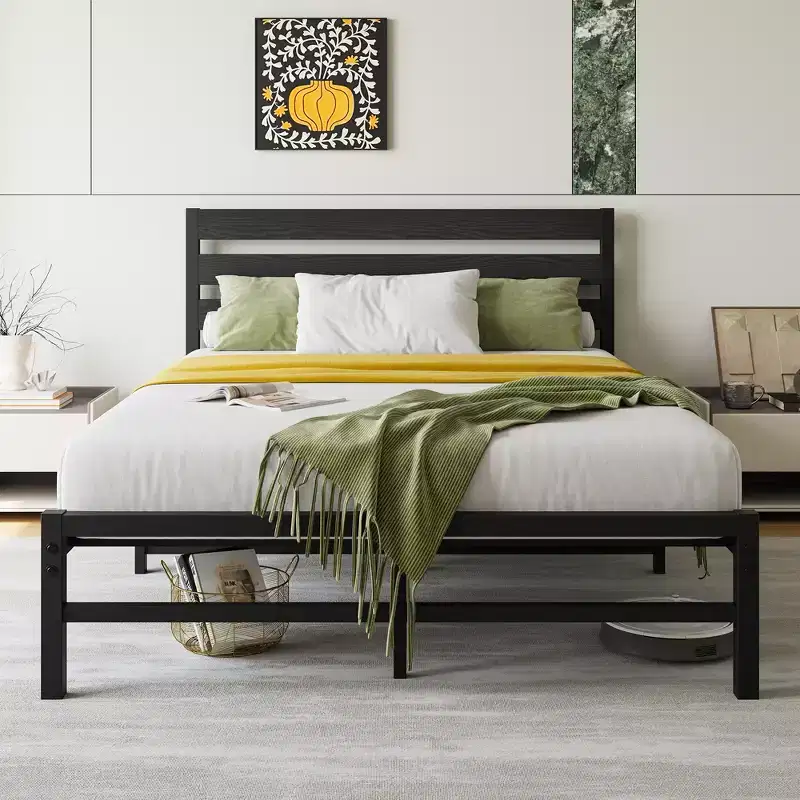 Queen/Full/Twin Size Metal Platform Bed Frame with Headboard and Slats Support