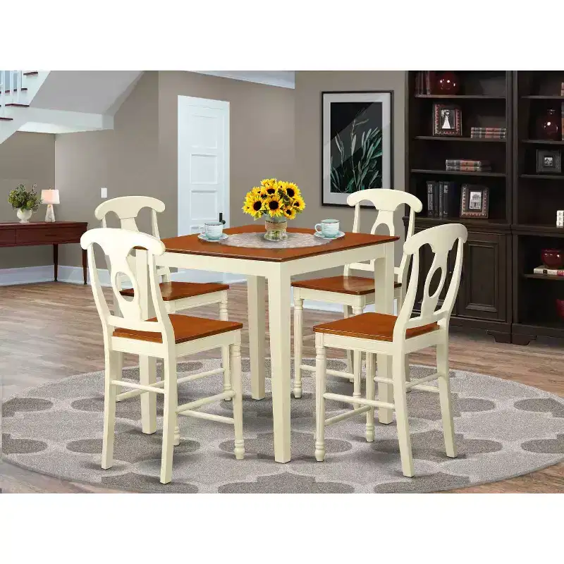 Kitchen Counter Table - 5 Piece Dining with Chairs - 36x36 Inch - Modern Design