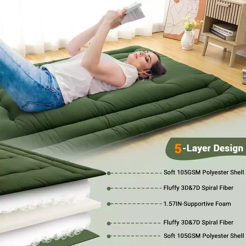 Portable Roll-Up Floor Mattress, Japanese Futon Guest Bed & Foldable Camping Sleeping Pad