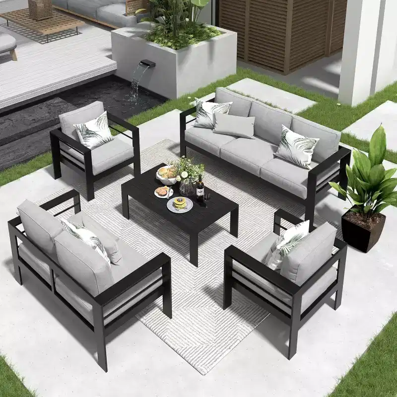 Heynemo Aluminum Patio Furniture Set, 5 Pieces Modern Outdoor Conversation Set with Cushion and Coffee Table