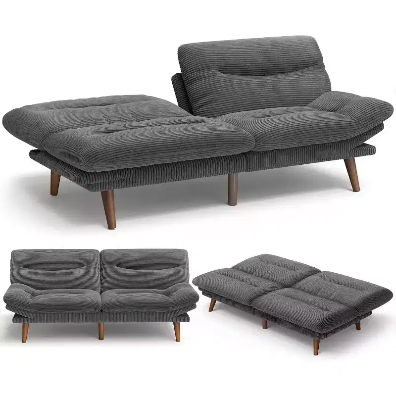 75 In Futon Sofa Bed, 3-in-1 Futon Couch w/Adjustable Backrest Armrests, Corduroy Convertible Sleeper Sofa Bed