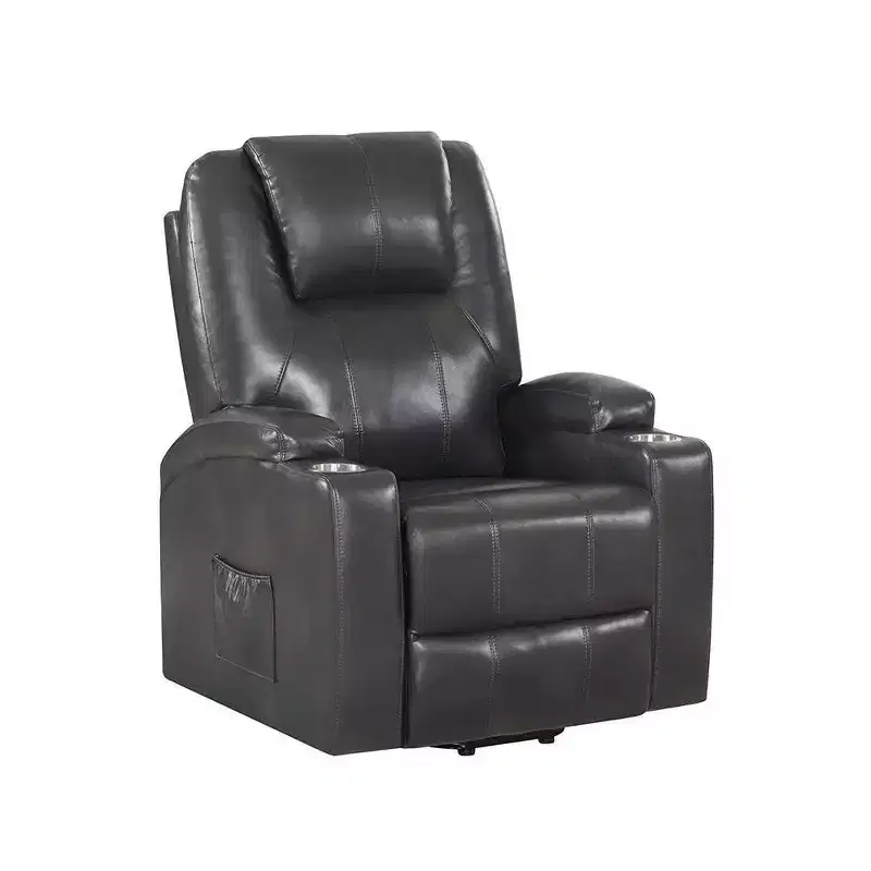 Power Lift Recliner Sofa with Cup Holders, Gunmetal Leather Aire, Pocket Coil Support
