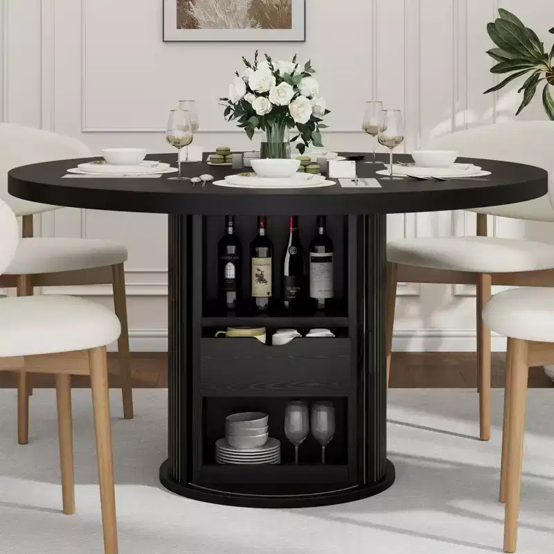 COZONY 47 Round Dining Table with Storage, Farmhouse Kitchen Table for 4-6, Circle Table with Shelf and Drawer for Dining Room
