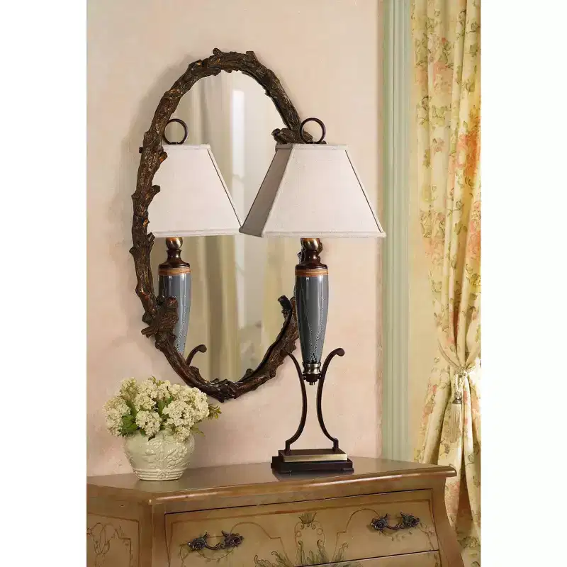 Oval Vanity Accent Wall Mirror, Rustic Antique Gold Gray Metal Frame, 23 Wide for Bathroom Bedroom Living Room