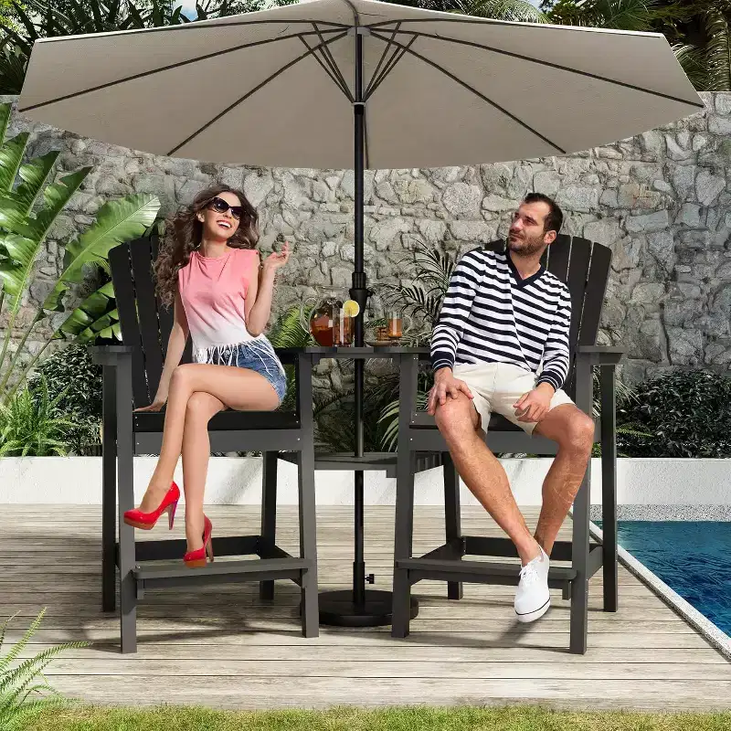 Outdoor Bar Height Adirondack Chairs with Connected Tray, Balcony Chairs, for Deck, Backyard, Outdoor Weather Resistant 2 Piece Set