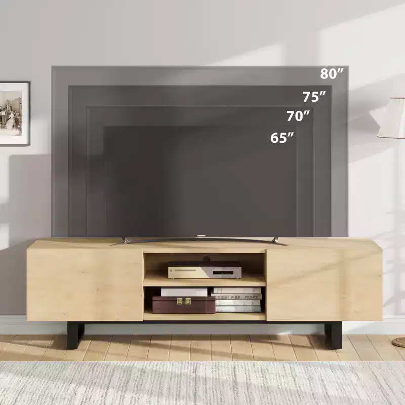 Industrial TV Stand for 80 Inch, Modern Entertainment Center with 2 Drawers, Wooden Media Cabinet