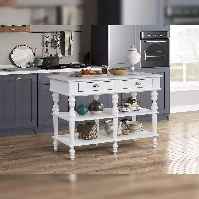 Acme Furniture Rorratt Kitchen Island Marble Top/White Finish