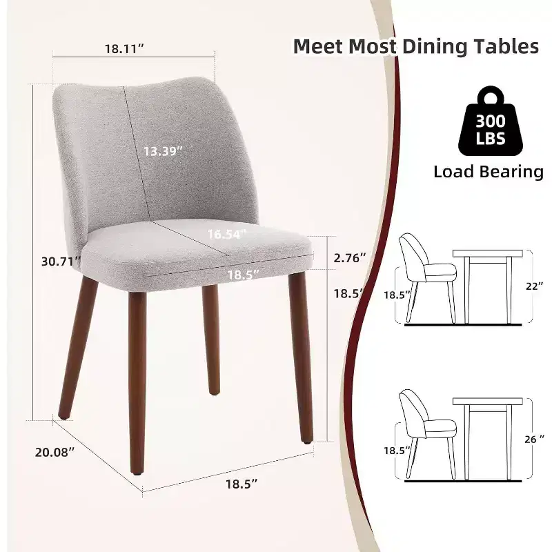 Modern Dining Chairs - Upholstery Kitchen Chairs with High Backrest, Thick Padded Seats & Wood Legs, Ideal for Dining Room/Kitchen