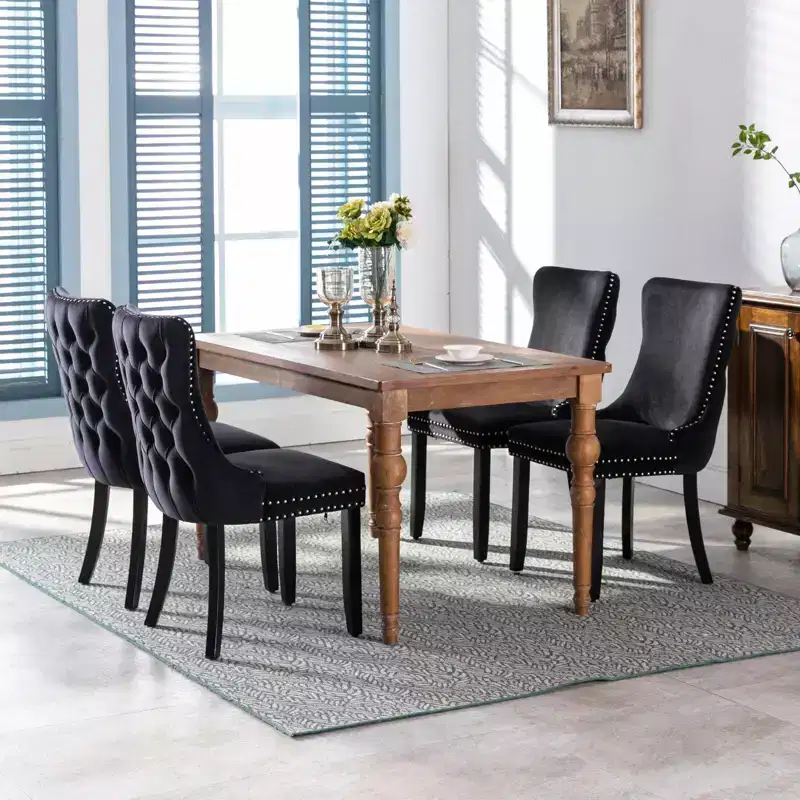 Okak Retro Dining Chairs Set of 2, Comfy Upholstered Wing-Back Chairs with Backstitching Nailhead Trim, Kitchen Chairs with Solid Wood Legs