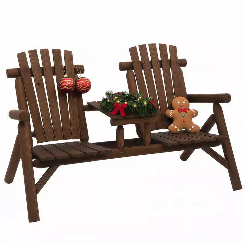 Outsunny Wood Adirondack Patio Chair Bench with Center Coffee Table, Perfect for Lounging and Relaxing Outdoors