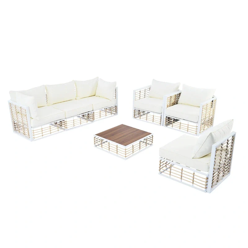 7 Piece Patio Furniture Set, All-Weather Conversation Furniture Set, Patio Sectional Sofa Set with Cushions and Coffee Table