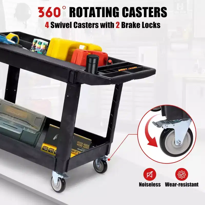 45 x 25-Inch 2-Tier Rolling Utility Cart with Lipped Shelves, 550 lbs Capacity, Heavy-Duty Wheels