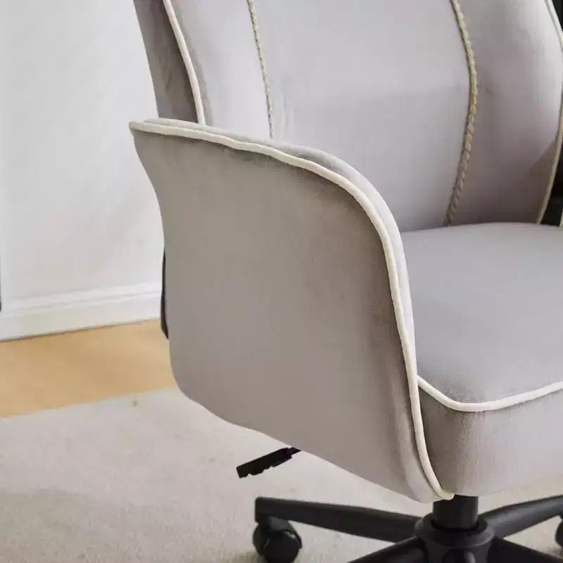 Karl Home | 28.5 inch White Velvet Dovetail Swivel Office Chair With Wheels