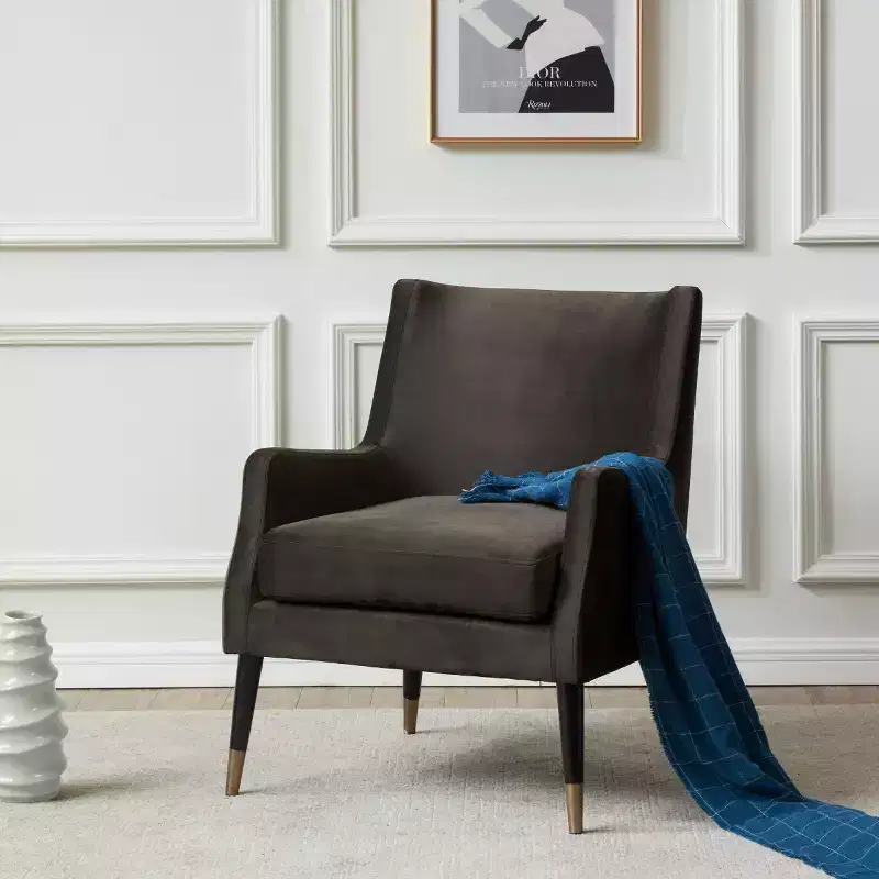 Sicily Velvet Arm Chair - KNT7060A - Shale/Antique Brass - Safavieh Couture