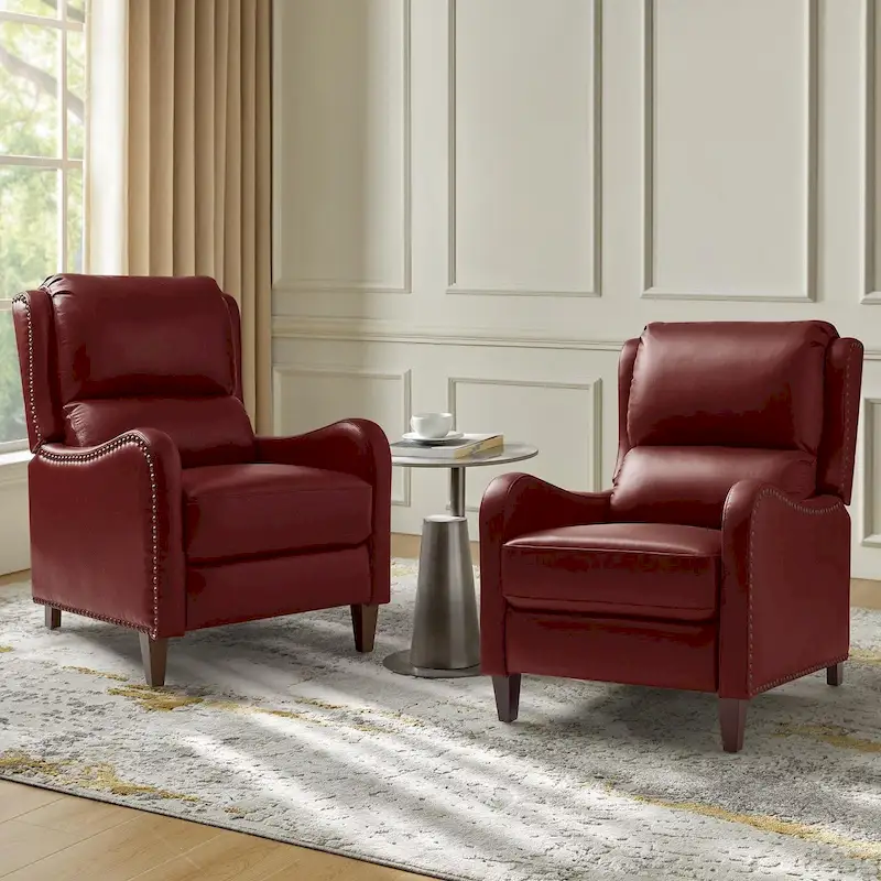 Brigida Modern Genuine Leather Nailhead Trim Recliner with Adjustable Footrest Set of 2 by HULALA HOME