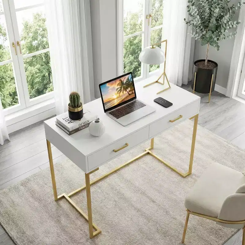 MAYEERTY 39 Inch Computer Desk with Drawers Modern Study Writing Desk for Home Office