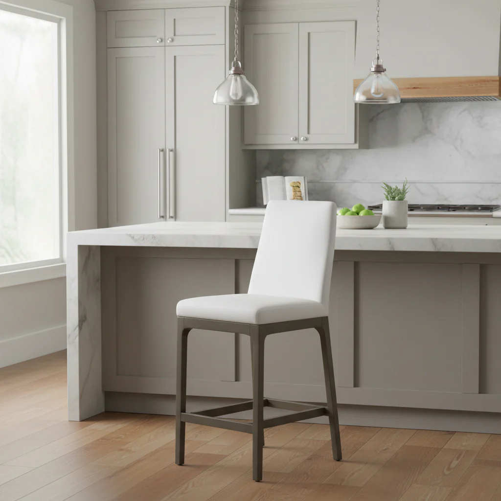 Gray / Walnut Upholstered Counter Stool, Seats 1