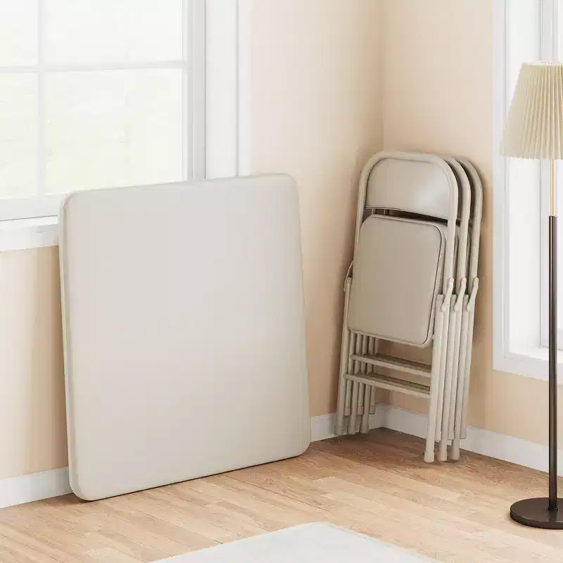 Portable Folding Card Table and Chair Set of 5, PU Upholstered Foldable Table, and All Metal Folding Chairs, Table and Chairs Suitable for Dining Room