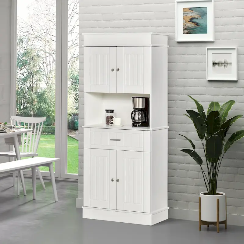 HOMCOM 72 Kitchen Buffet with Hutch, Freestanding Pantry Cupboard with Utility Drawer, 2 Door Cabinets and Countertop, Brown
