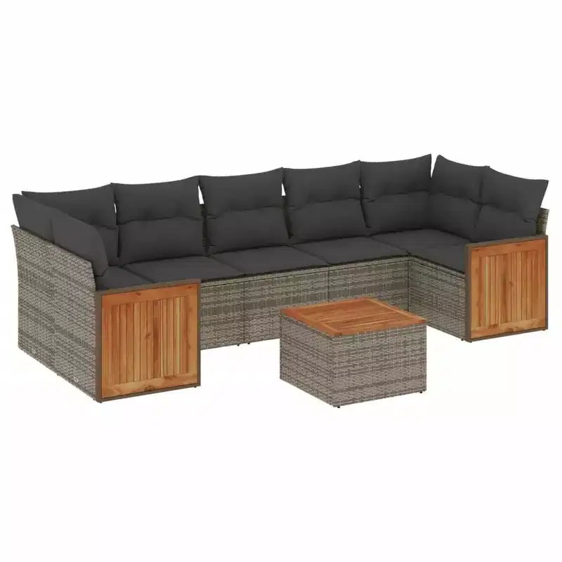 vidaXL 8 Piece Patio Sofa Set with Cushions, Poly Rattan Modular Outdoor Sectional, Multiple Colors