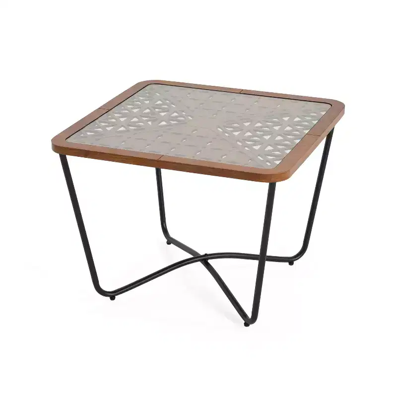 Tempered Glass Square Coffee Table 23''W x 23''D with Geometric Base