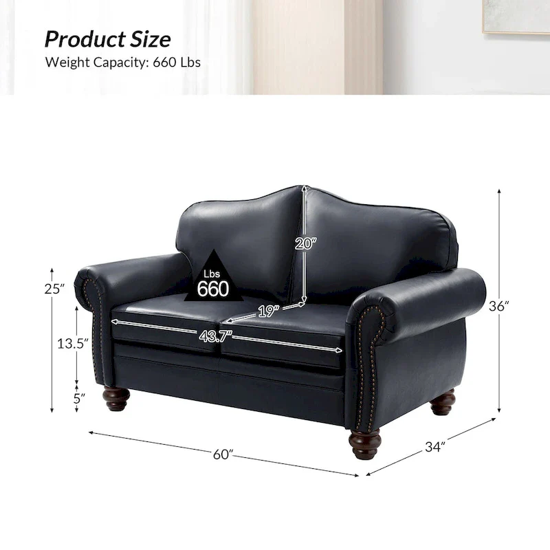 Angel Transitional Genuine Leather Sofa With Tufted Back by